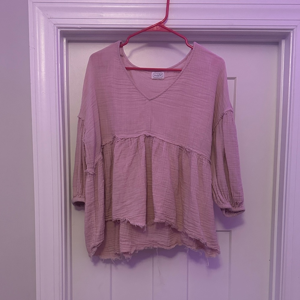 Women's Pink Fringed Quarter Sleeve Top